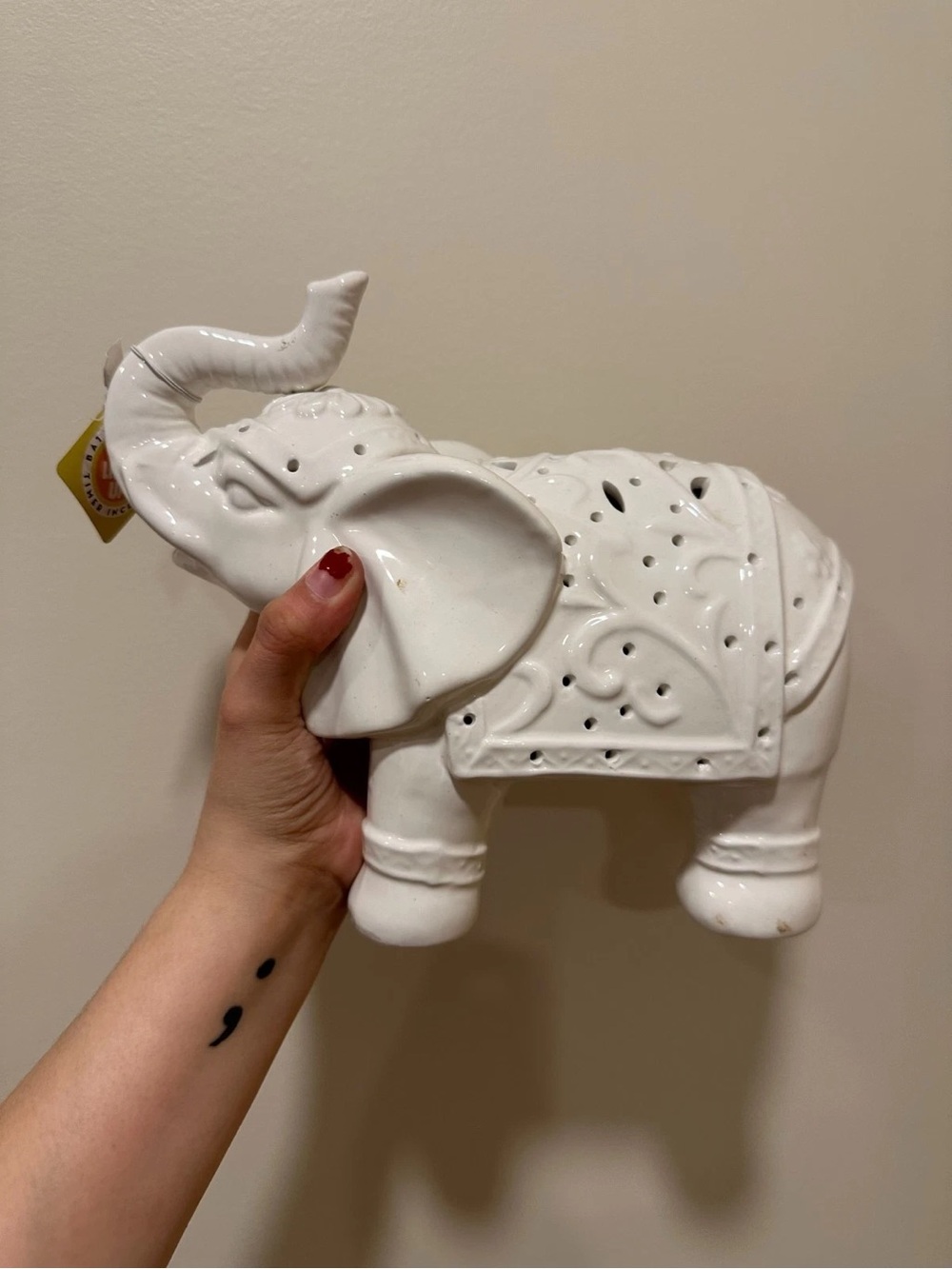 White Ceramic Elephant Decorative Figurine - Home Wall Decor